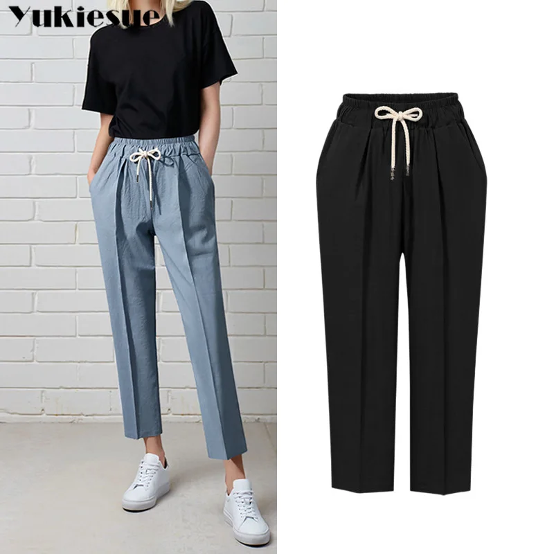 Повседневные брюки цвета хаки с высокой талией женские летние офисные карманами