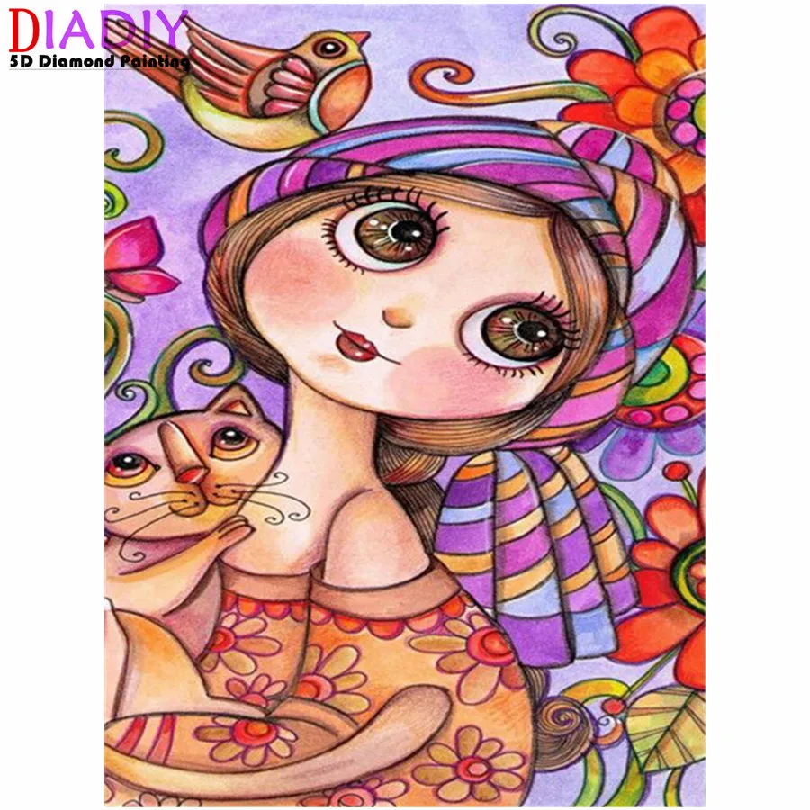 

Full Diamond Mosaic Girl Cross Stitch Set Diamond Painting Portrait Embroidery Kits Flower Kids Children's Room Decor