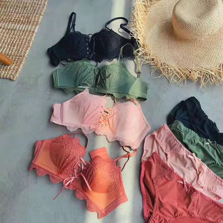

Drawstring Bandage Cloth Bra Lace Push Up-Non-Steel Ring Underwear New Products LB