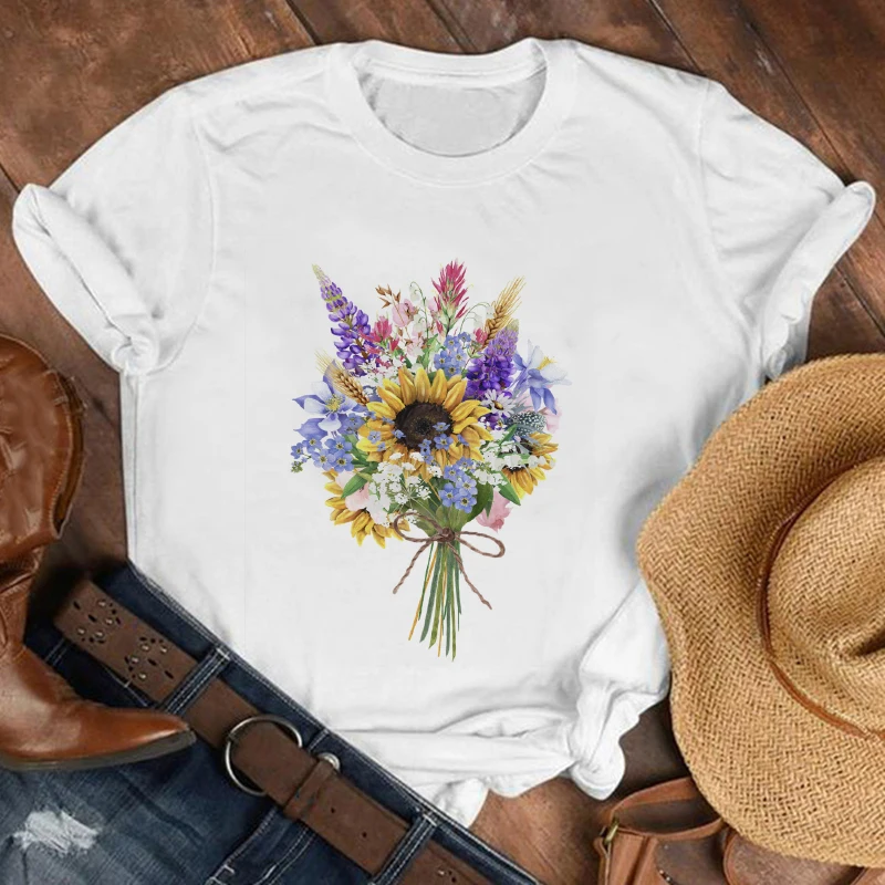 

Fashion Woman Tshirts Women Summer Flower Printed Short Sleeve O-Neck T-Shirt Casual Tee Tops Graphic T Shirts Mujer Camisetas