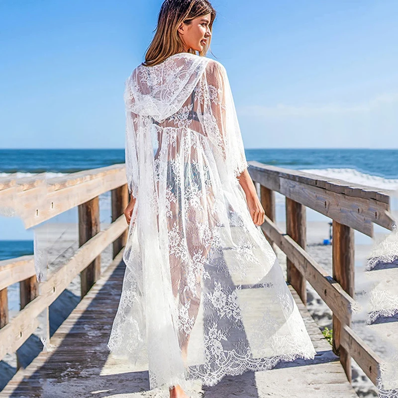 Женское пляжное платье с цветочным кружевом ажурное вязаное длинное пикантное