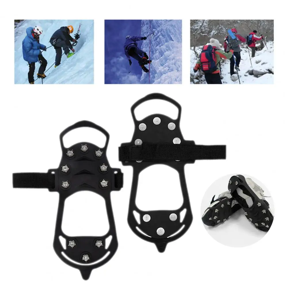 

1 Pair Ice Stud Shoes Grip Corrosive Resistant Wear Resistant Silicone 10 Nails Snow Crampons Strap Climbing Cleats Spikes for C