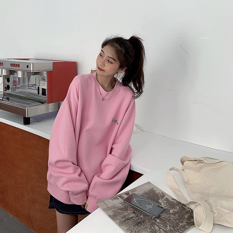 

2860 New style loose mid-length BF wind blouse missing hoodless lovers long-sleeved Sweatshirts