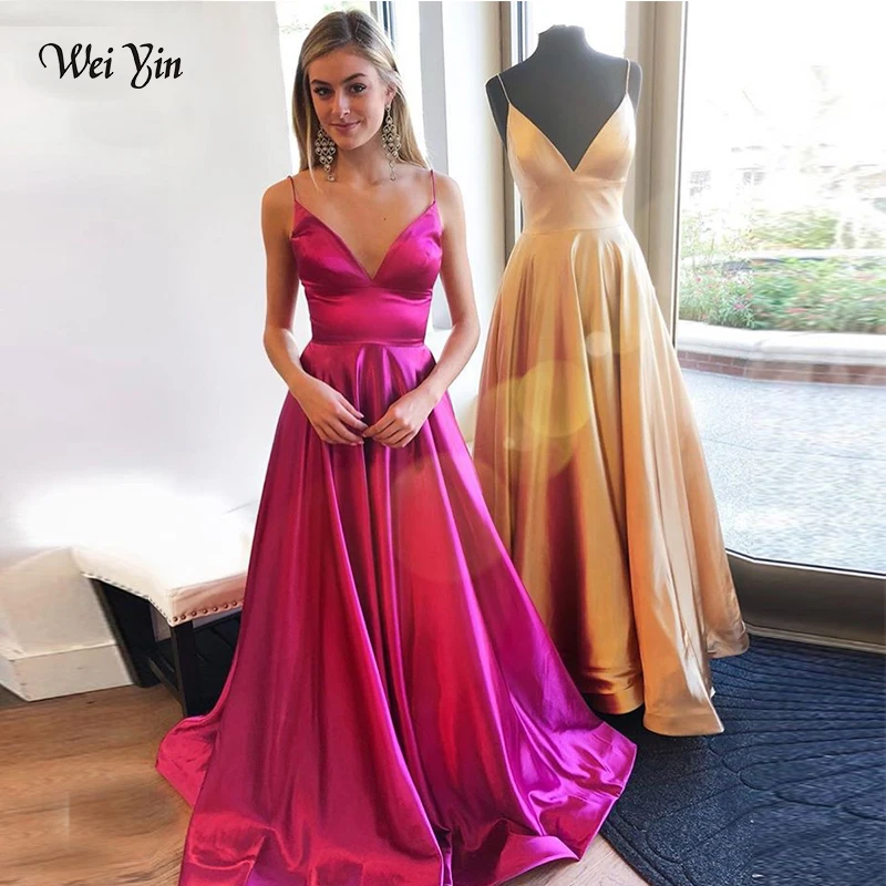 

wei yin AE0394 Spaghetti Straps Evening Dresses V-neck Simple Formal Evening Party Dresses Long Special Occasion Dresses