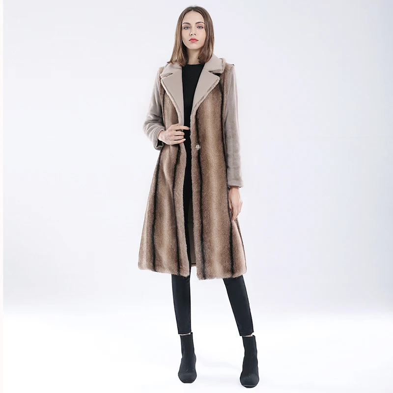 Women Winter Fur Jacket Woolen Coat Casual Winter Outerwear Faux Mink Fur Coat Ladies Parka Thick Warm Overcoat with Belt