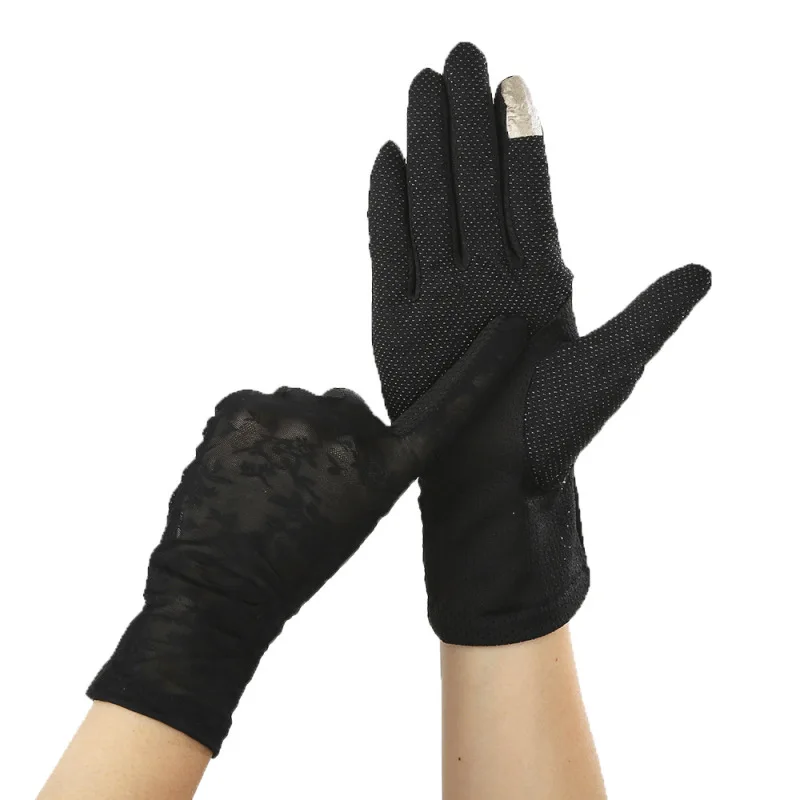 

Summer Women Ice Silk Sunscreen Sexy Lace Gloves Touch Screen Breathable Skid Female Gloves Outdoor Driving Anti-UV Gloves