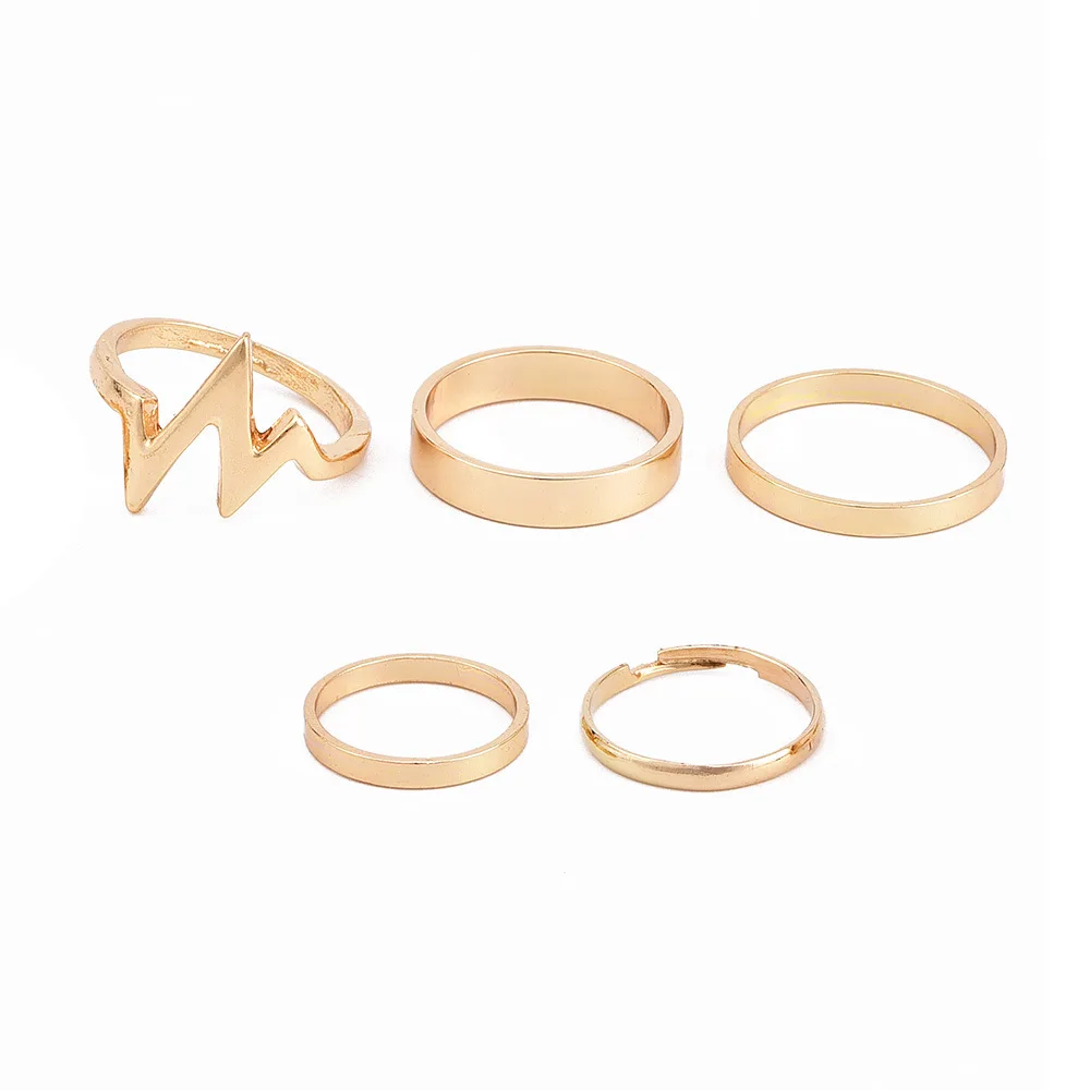 Hiphop Gold Lightning ECG Rings Set For Women Girls Punk Geometric Simple Smooth Finger 2022 Trend Jewelry Party | Украшения и - Фото №1