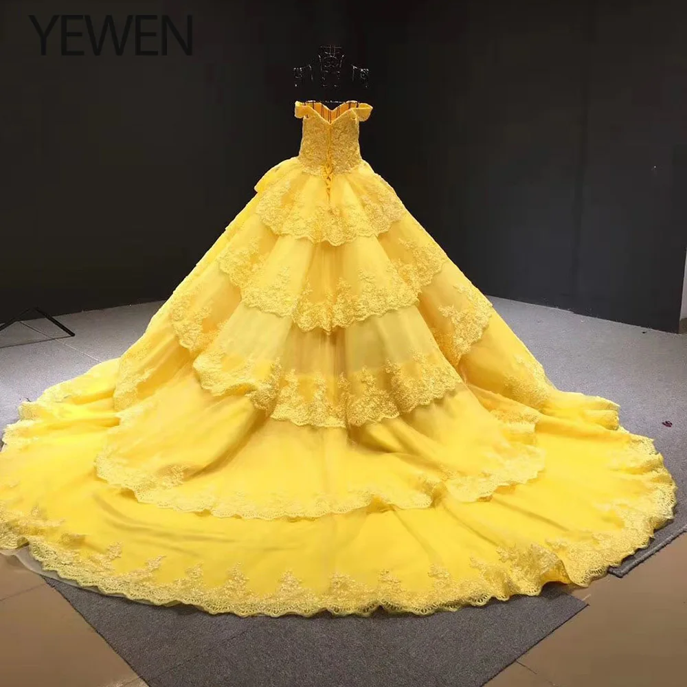 Желтое длинное вечернее платье с v-образным вырезом 2020 кружевное высокого