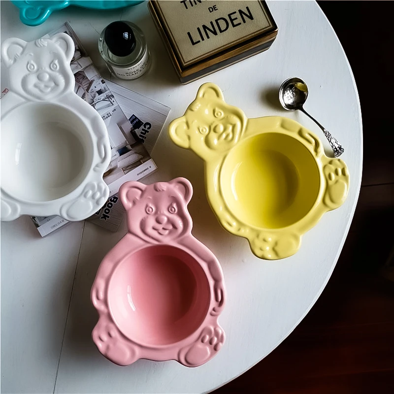 

Bear Ceramic Dinnerware Bowl Soup Ramen Bowl Dessert Saucer Pasta Steak Plate Dinner DishesTableware For Kid Tableware For Kid
