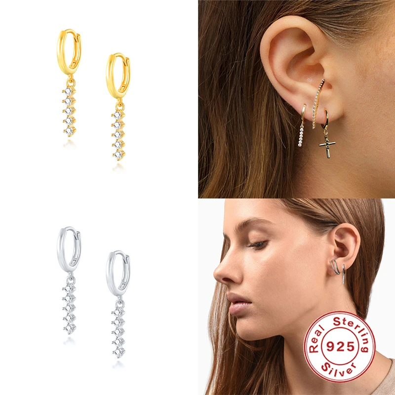 

Canner 925 Sterling Silver Huggies Circle Drop Earring Simple Color Zircon Lighting Loops Dangle Charm Circle Earrings For Women