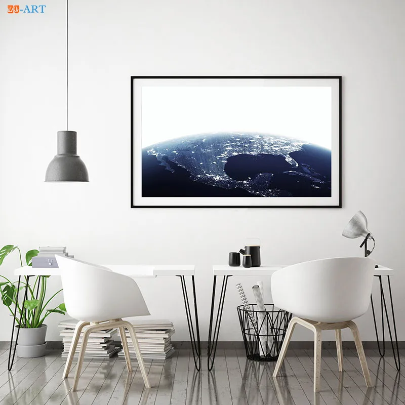 Картина на холсте черно белая луна земля с принтом Настенная живопись настенные