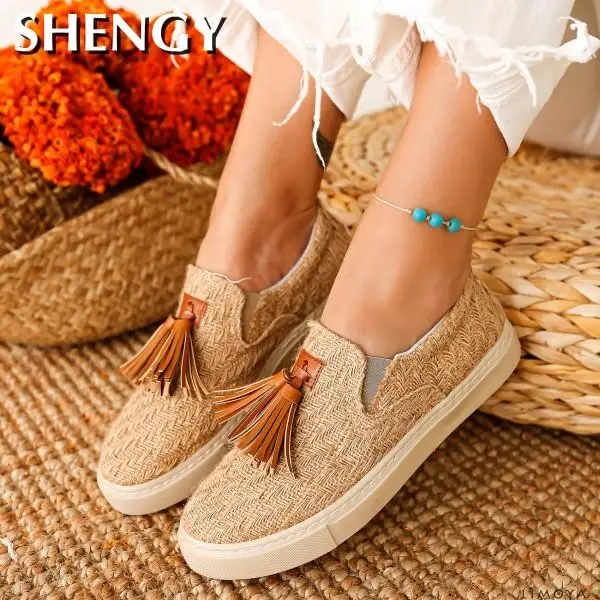 Туфли женские холщовые с бахромой дышащие кроссовки повседневная обувь на