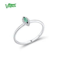 VISTOSO Genuine 14K 585 White Gold Rings For Women Sparkling Emerald Diamond Rings Chic Simple Style Trendy Fine Gifts Jewelry