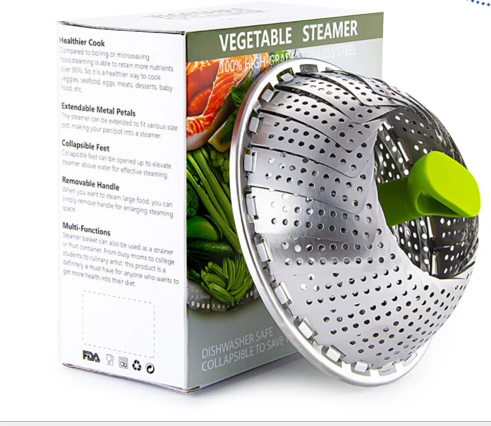 

Thicken 9 Inch Adjustable Stainless Steel Folding Steamer Round Non-magnetic Large Diameter 24cm Retractable Basket Steamer