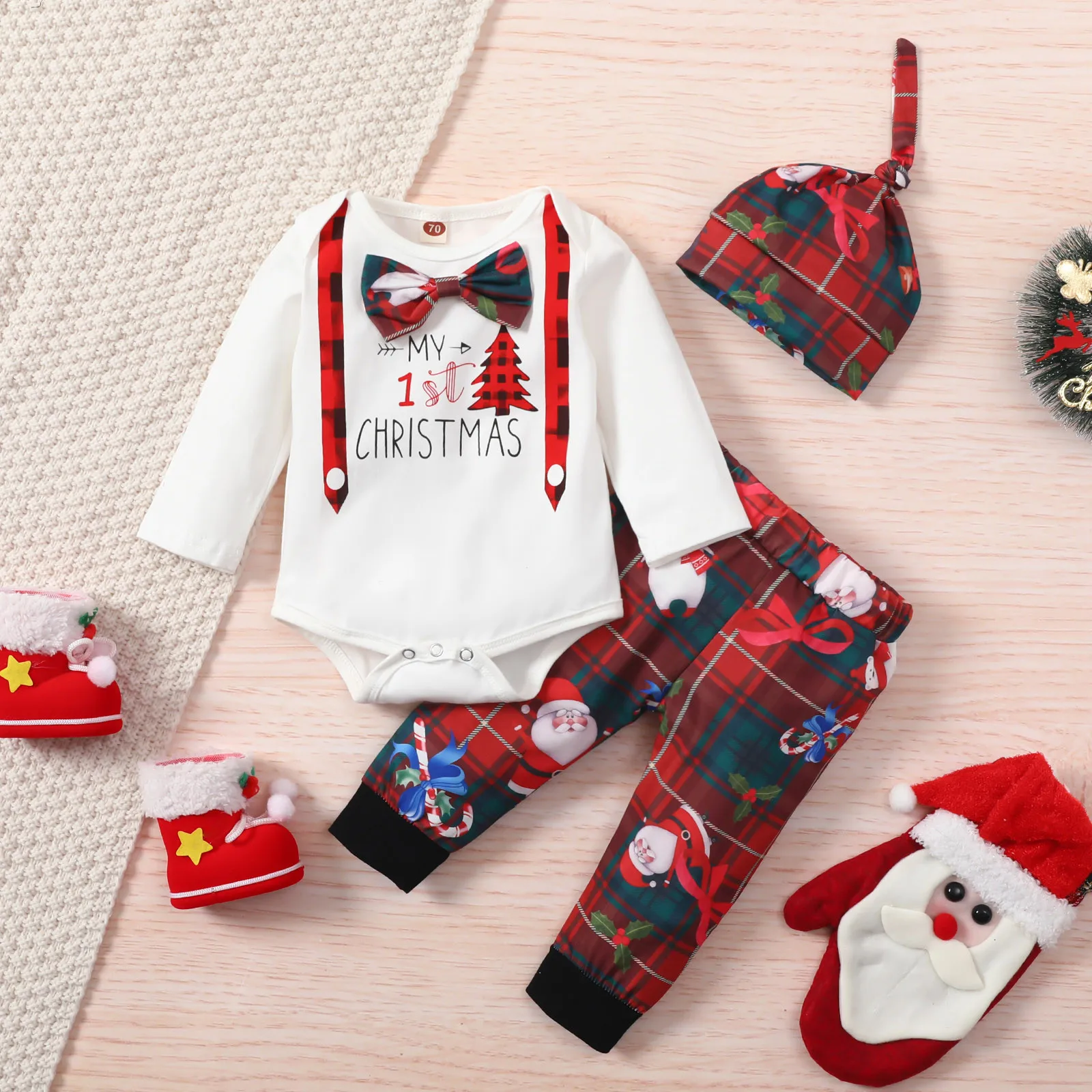 

My First Christmas/комплект одежды для новорожденных мальчиков, модная одежда для маленьких джентльменов на рождество комбинезон с галстуком-бабоч...