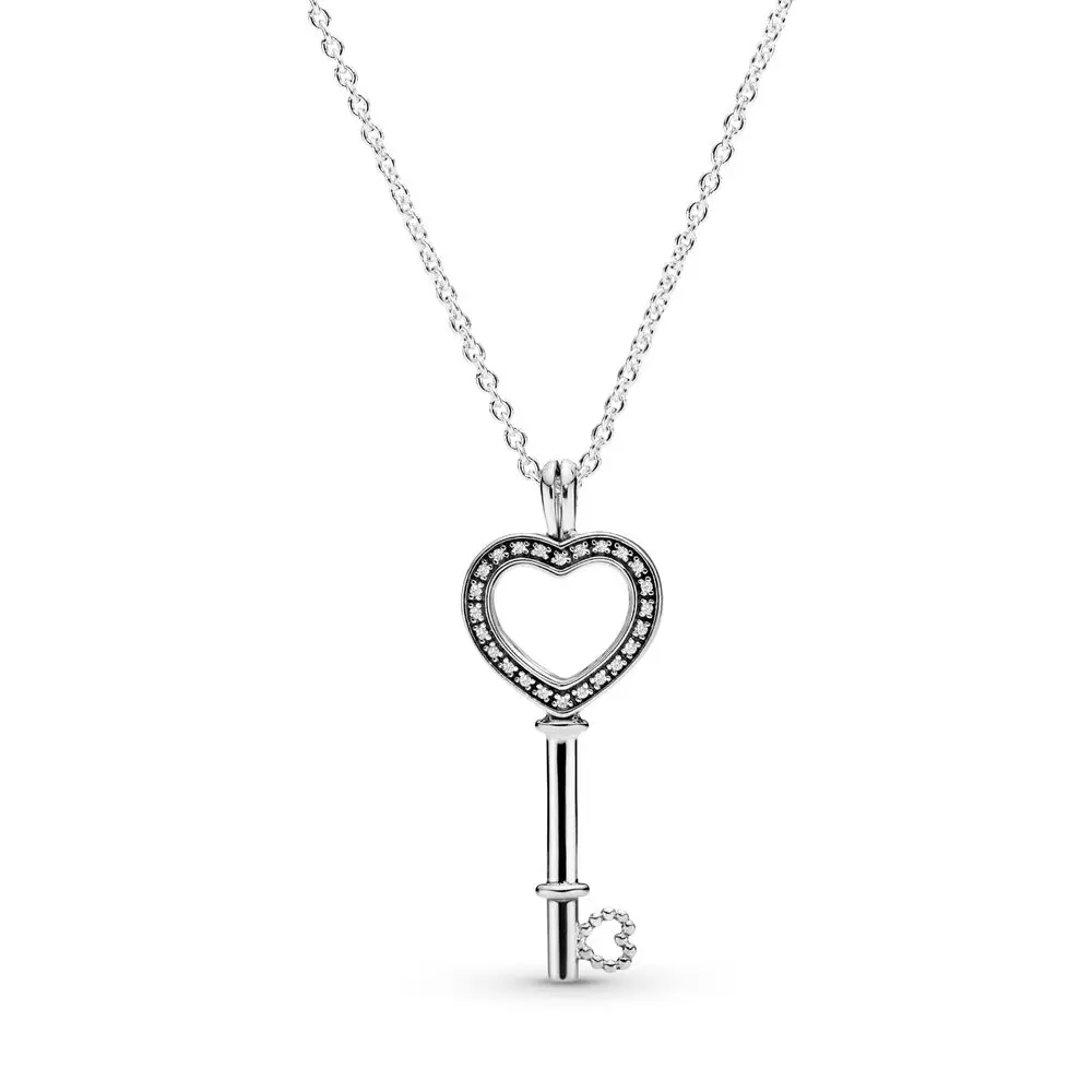 

100% Real 925 Sterling Silver Floating Locket Heart Key Pendant Necklace for Women S925 Fine Jewelry Collier Necklaces Colgantes