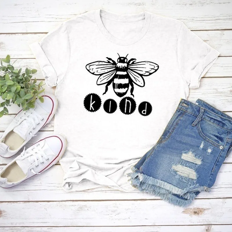 

Bee Kind Print Women T Shirt Short Sleeve O Neck Loose Women Tshirt Ladies Fashion Tee Shirt Tops Clothes Camisetas Mujer