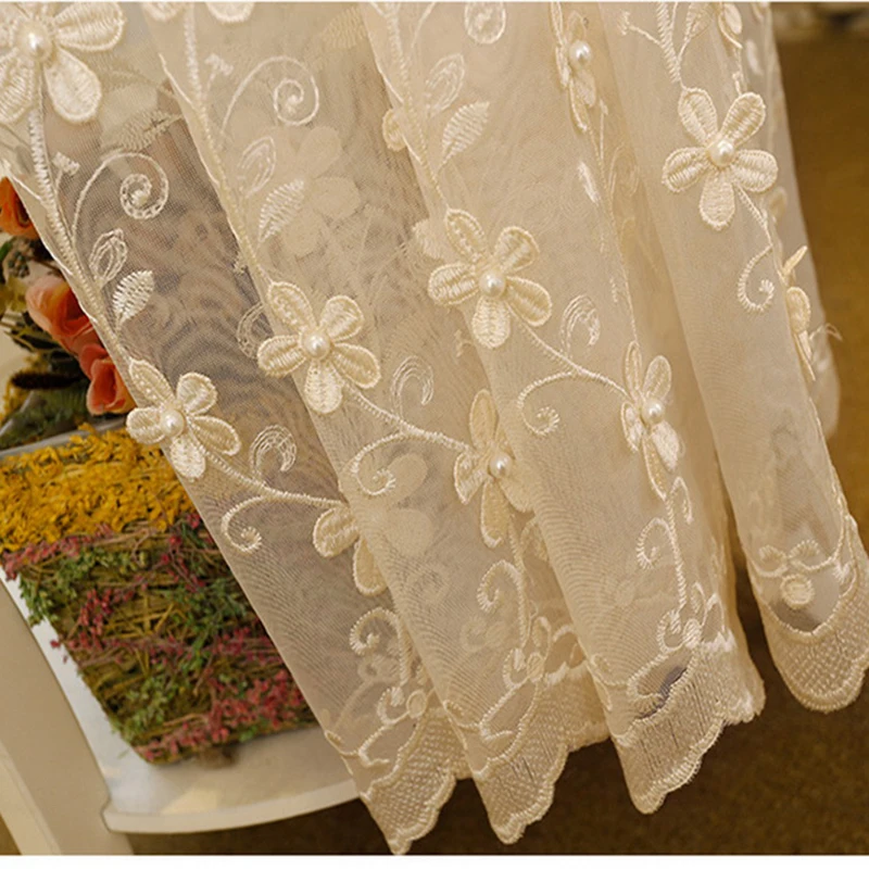 Бежевая Роскошная жемчужная вышитая оконная занавеска для гостиной тюль