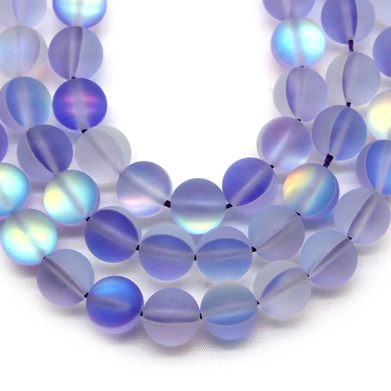 

MoonStone Purple Matte Austrian Crystal Round Glitter Loose Spacer Beads 6 8 10 MM For Jewelry Making Diy Bracelets 15"Inches