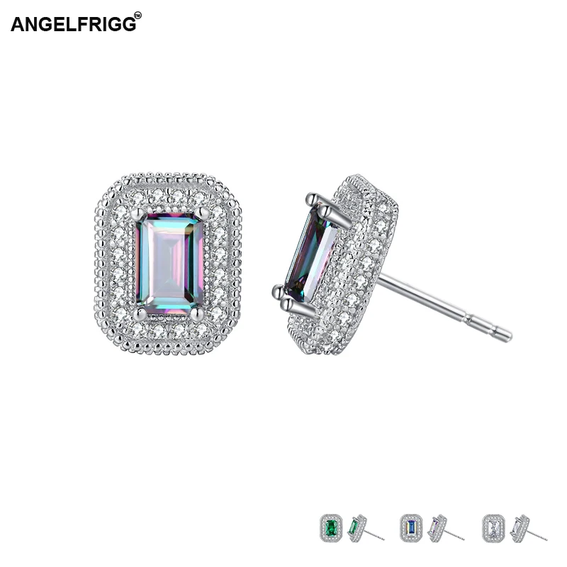 Женские серьги гвоздики ANGELFRIGG серебристые цветной с кубическим цирконом для