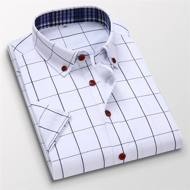 Летняя мужская Повседневная рубашка в клетку с короткими рукавами Camisa Koszula Bluzki