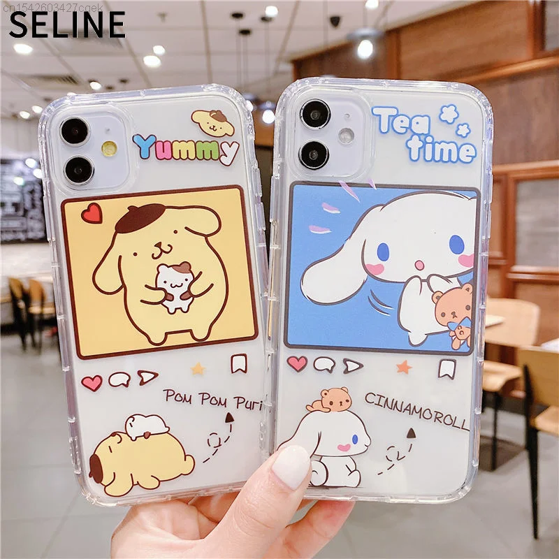 Sanrio Cartoon Cinnamoroll Pom Pom Purin Cell IPhone Case For Apple Iphone 13 12 11 Pro Max XS XR SE2 Case Women Girls Aesthetic