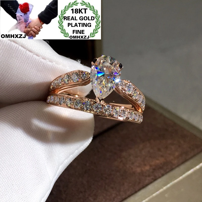 

OMHXZJ RR1074 оптовая продажа, Европейская мода, изящное женское кольцо для вечеринки, дня рождения, свадьбы, подарок, капля воды, AAA циркон, 18 К, роз...