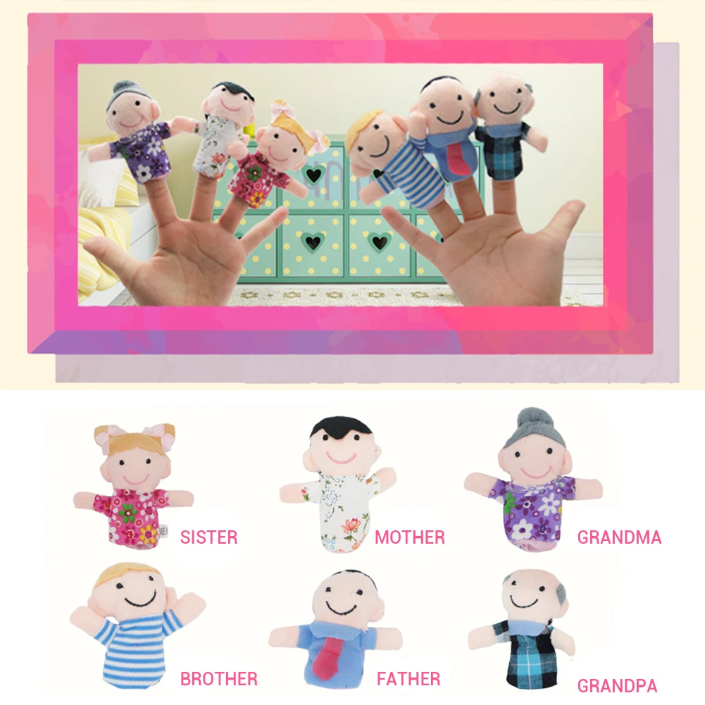6Pcs/Lot Lovely Plush Finger Puppets Family Cloth Doll Baby Educational Hand Cartoon Toys | Игрушки и хобби