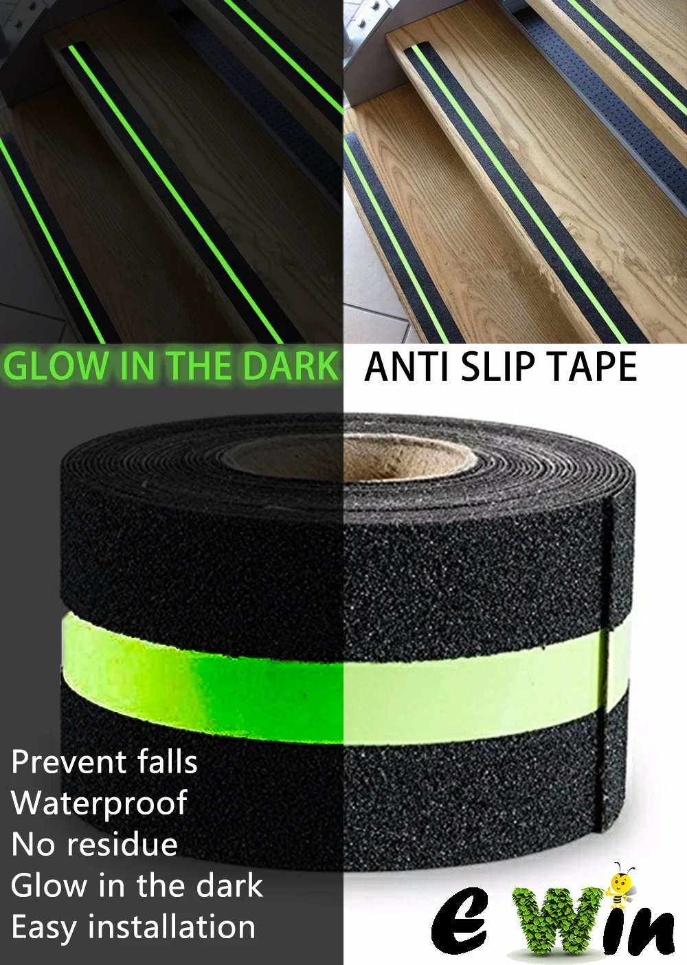 

5M Anti Slip Luminous Tape Floor Safety Warning Tape Glow in Dark Safety Safety Track Tape Prevents Risk of Slippage Skid Tape