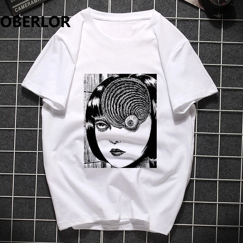 Мужская одежда 2020 футболка с принтом Junji Ito уличная в стиле Харадзюку короткими