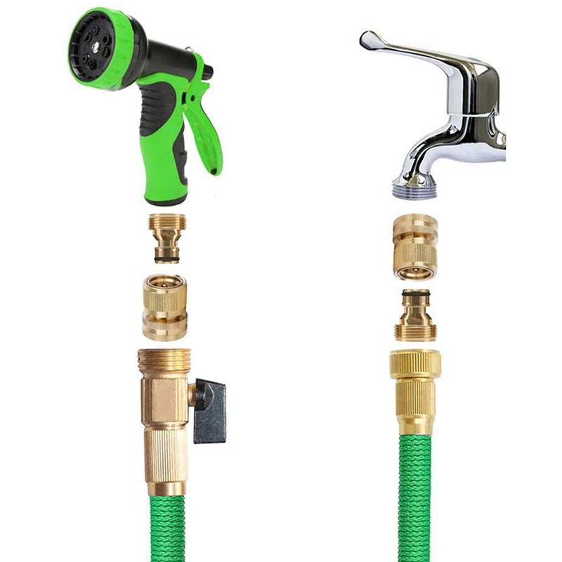 

5 Pcs Garden Hose Quick Connectors Solid Brass 3/4 Inch with 4 Pcs Brass Hose Connector Hose End Fitting