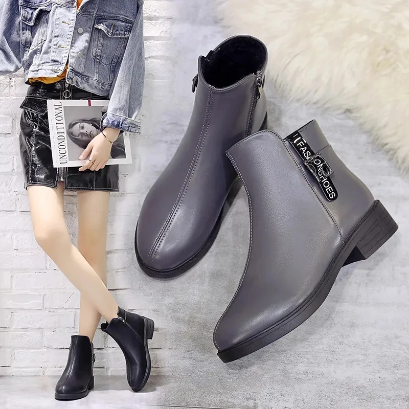 Women martin's boots 2022 Fashion ladies PU leather waterproof short booties women's spring walking office shoes