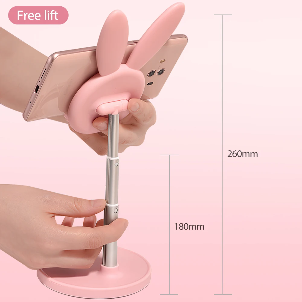 samtian portable universal adjustable desk tablet holder cute pink green rabbit shape desktop phone stand for smartphone ipad free global shipping