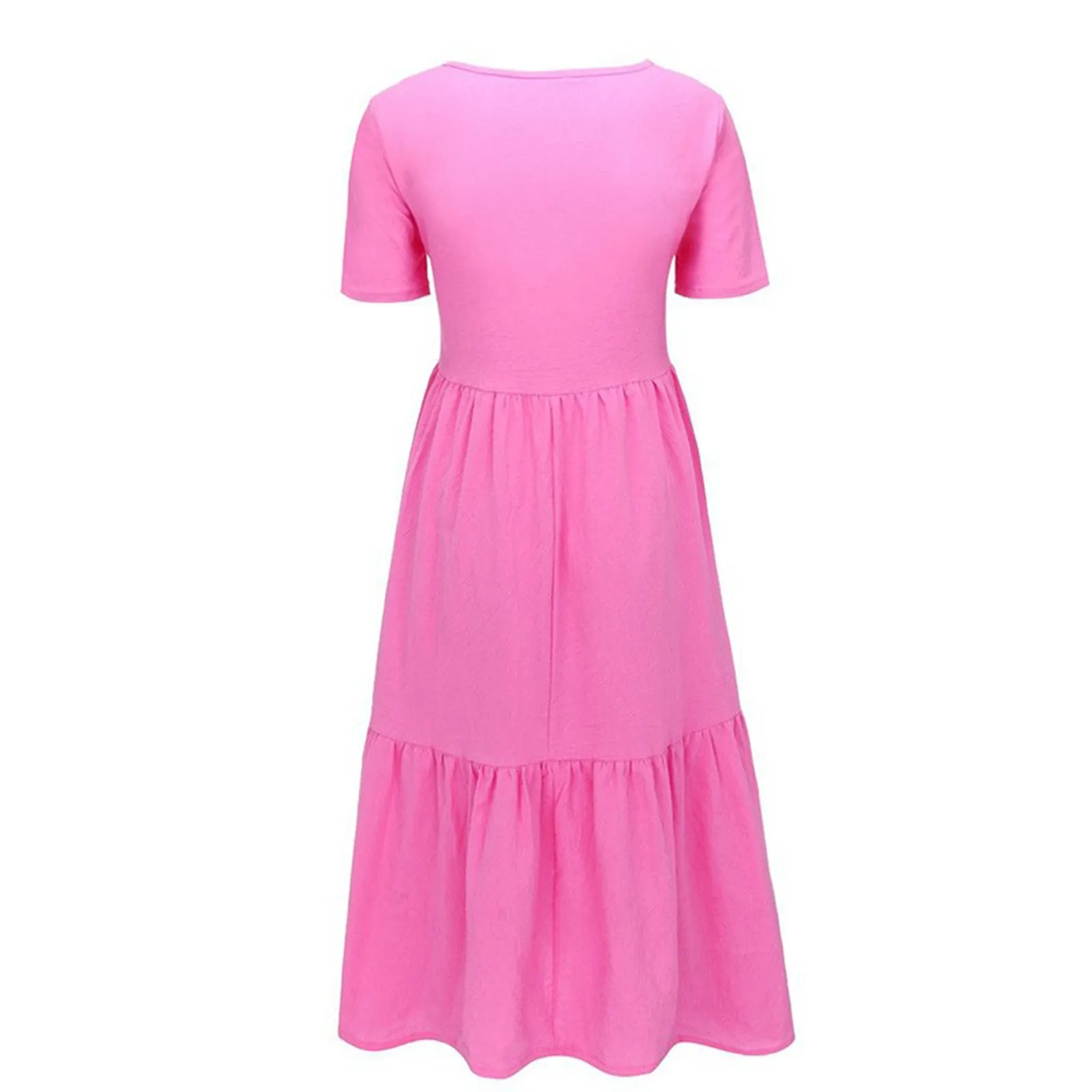 

Fashion Women Dress Summer Solid Color Round Neck Pockets Short Sleeves Comfy Casual Dress Female Loose Beach Dress