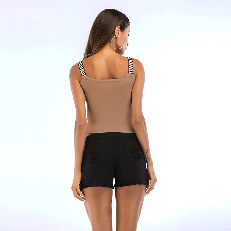 Короткая вязаная рубашка на бретельках с надписью новинка модный однотонный