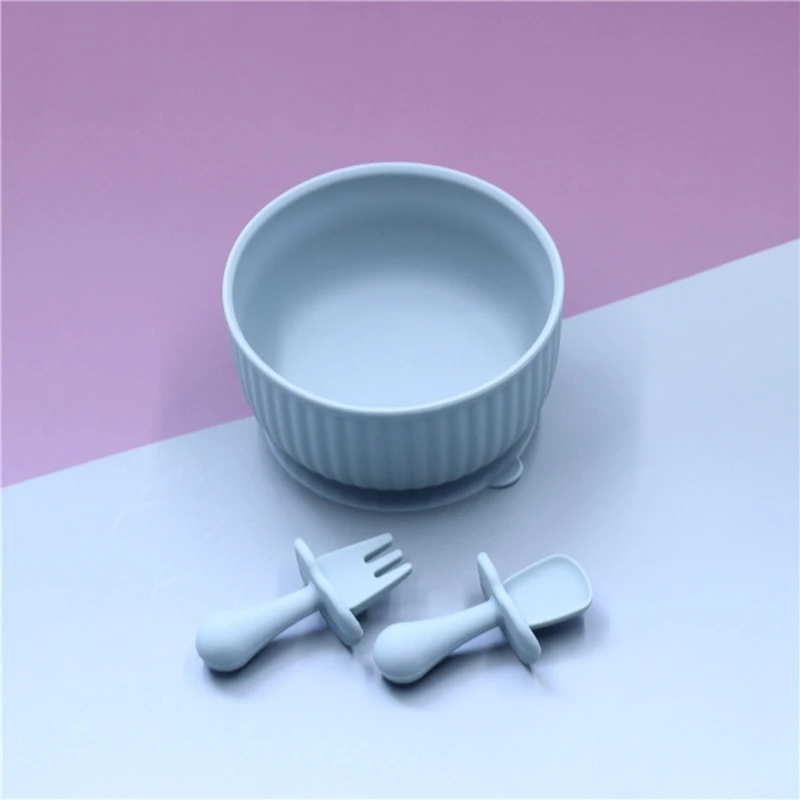 

Silicone Baby Tableware with Suction Cup Toddler Plate Feeding Bowl Fork Spoon Set Training Utensils BPA Free N7ME