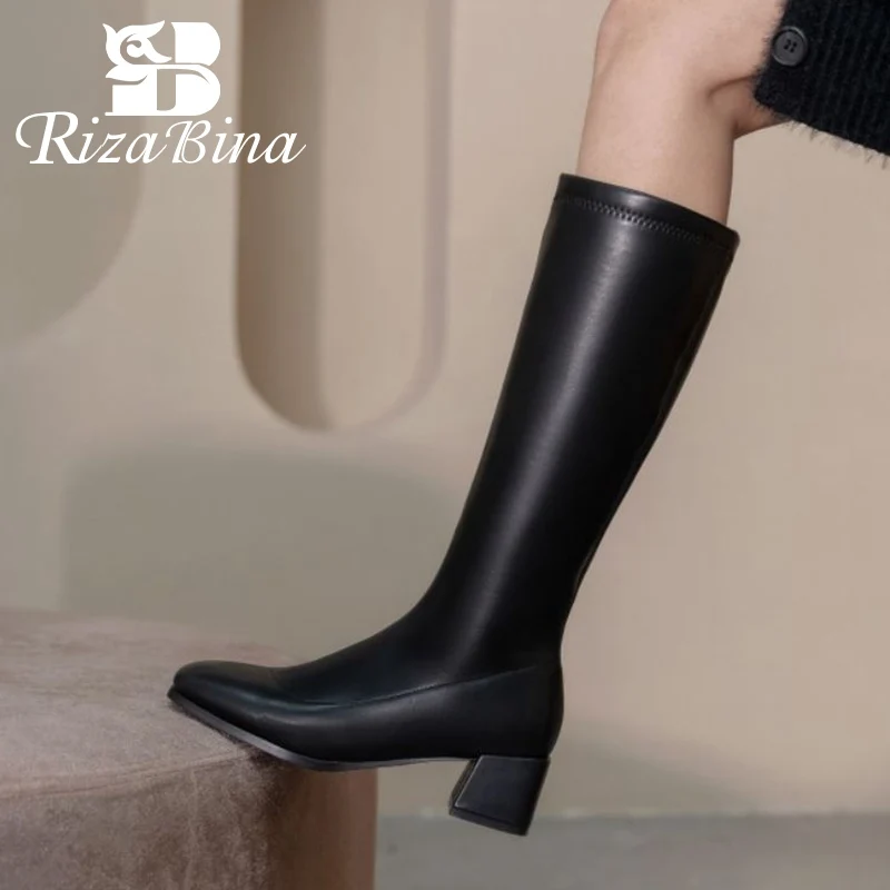 

RIZABINA Size 31-43 Women Fashion Knee High Boots Thick High Heels Long Boots Winter Autumn Fashion Party Ladies Footwear