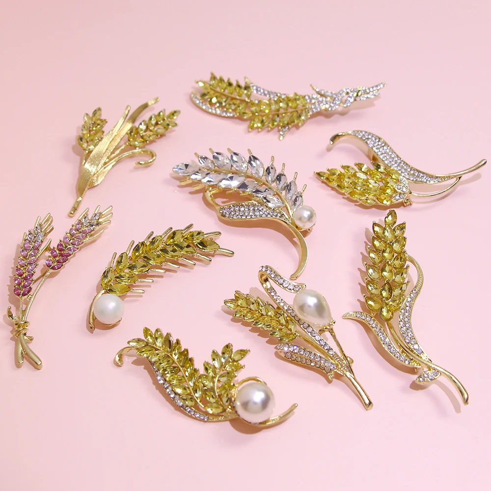 

AINAMEISI New Ladies Fashion Crystal Wheat Ear Brooch Lapel Pin Rhinestone Brooch Party Wedding Gift Wholesale