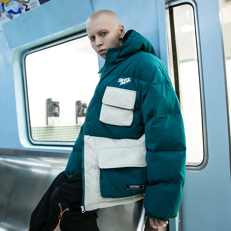 Зимняя уличная куртка в стиле хип-хоп парка с подкладкой для мужчин Harajuku цветной Тренч с капюшоном ветровка одежда оверсайз Новинка