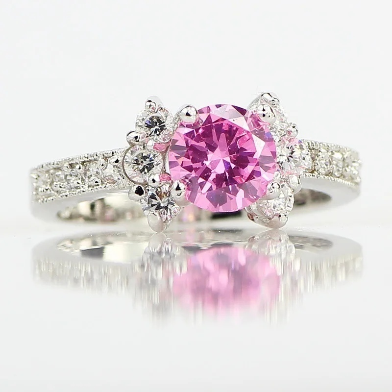 Романтическое очаровательное розовое кольцо с натуральным камнем по месяцу