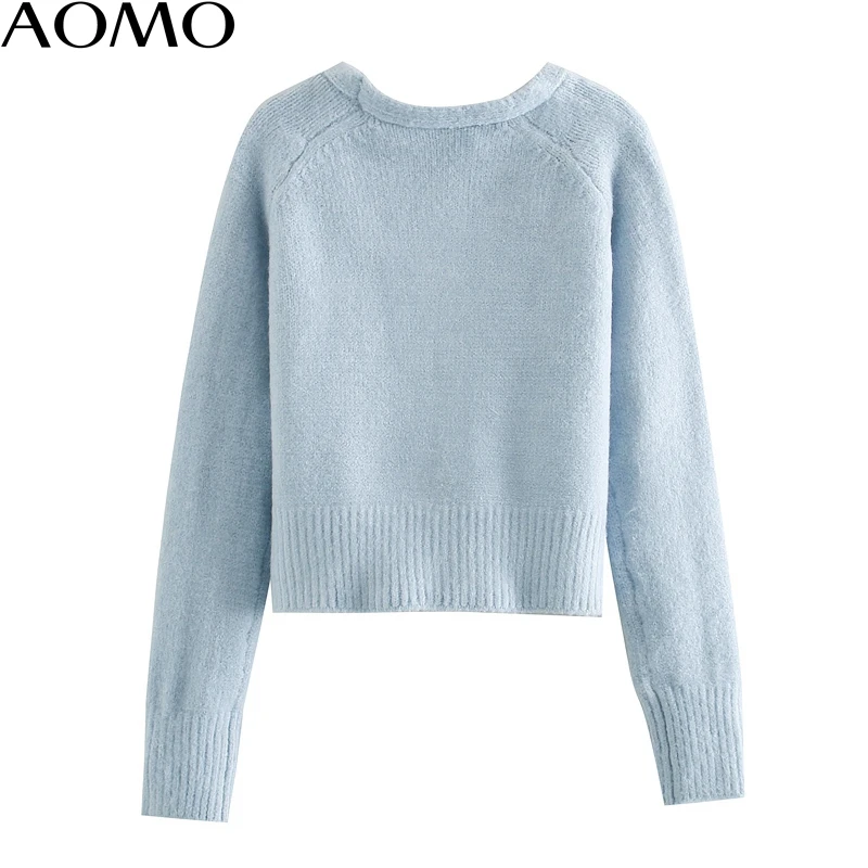 

AOMO women elegant embroidery blue cardigan vintage jumper lady fashion knitted cardigan coat 3L03A