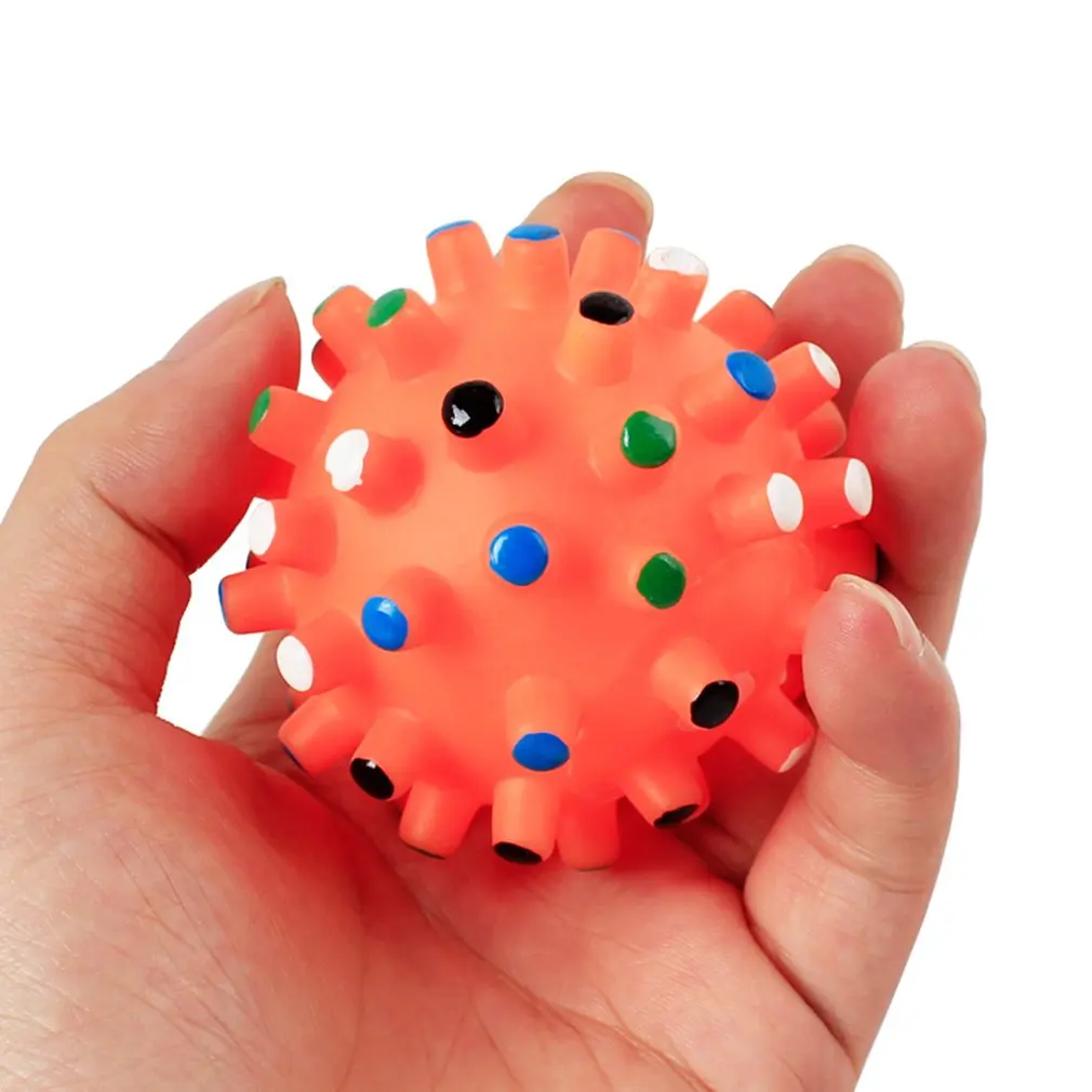 

Pet Puppy Dog Squeaky Fetch Ball Toys Bite Resistant Squeeze Chew Toy for Aggressive Chewers Cute Ball Design Small Spiky Ball