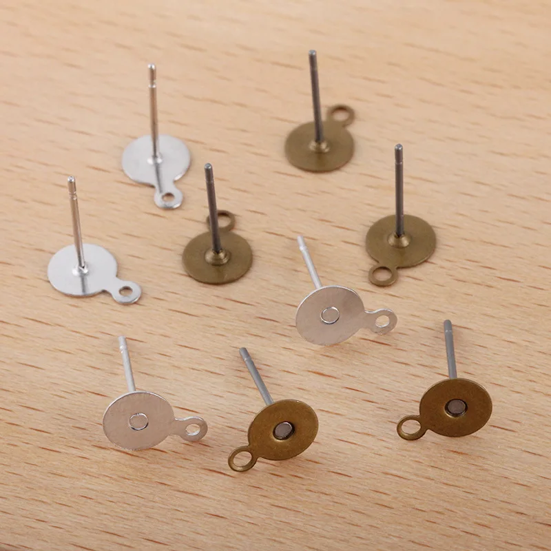 

6mm 8mm Earrings Base Flat Circle Glue Pad with a Loop Hanging on Dangle Stud Earrings Post Settings Making DIY Findings