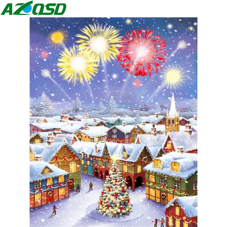 

AZQSD Picture By Numbers Christmas House Oil Painting On Canvas Handmade Paint By Numbers For Adults Landscape Home Decor