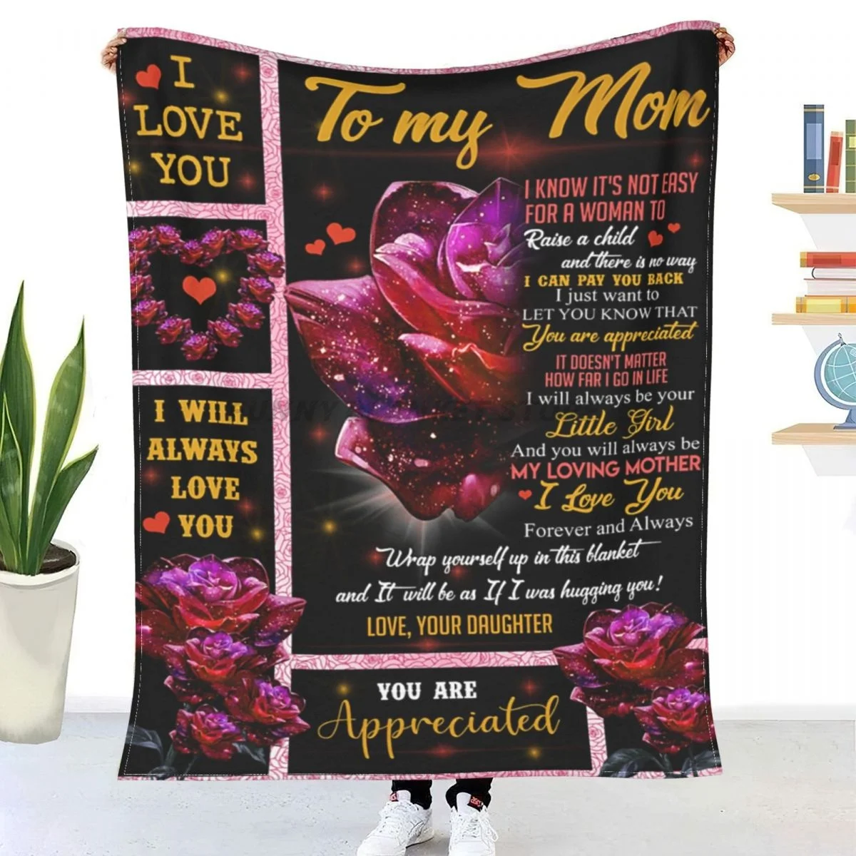 

I WILL ALWAYS LOVE YOU ; TO MOM FROM DAUGHTER Sherpa Blankets Ultra Soft Flannel Fleece Throw Blankets for Couch Sofa Bed