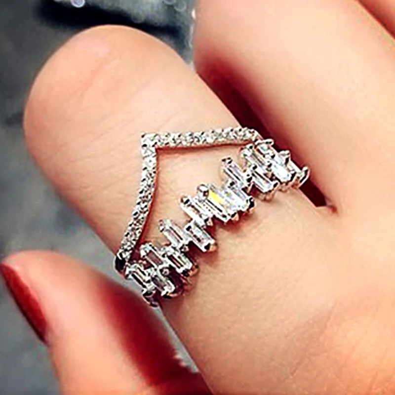 

UILZ High Quality Female Rings Silver-plated Double Geometry Cubic Zircons Wedding Women's Ring Girls Nice Gift for Birthday