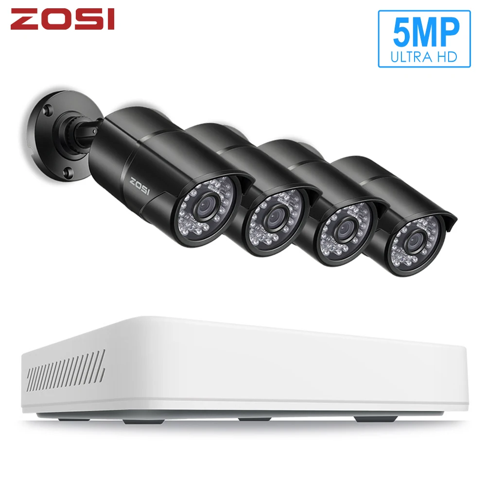 

ZOSI 5MP AHD CVI CVBS TVI H.265 CCTV Surveillance Security Camera System 8CH Video Nightvision DVR Kit Remote View On Phone