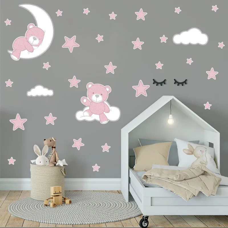

Foreign Trade New Star Bear Stickers Ins Cartoon Gemibears Children's Room Decoration Graffiti PVC Wall Stickers Self-Adhesive
