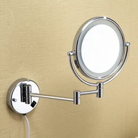 free shipping led light makeup mirrors 8 round dual sides 3x 1x mirrors dual arm extend cosmetic wall mount magnifying mirror