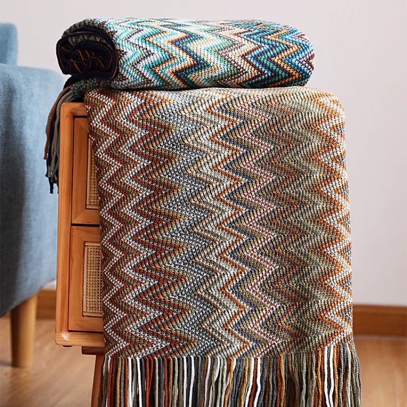 

Bohemian Gebreide Dekens Sofa Gooi Dekens Met Kwasten Kleurrijke Sprei Dutje Airconditioning Dekens Nordic Thuis Decoratieve